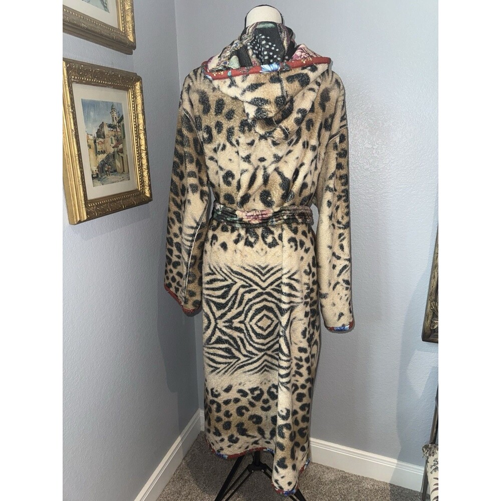 Johnny Was Aditi Robe Reversible Leopard L/XL Cozy Plush Boho Floral Girls Trip - Picture 12 of 16